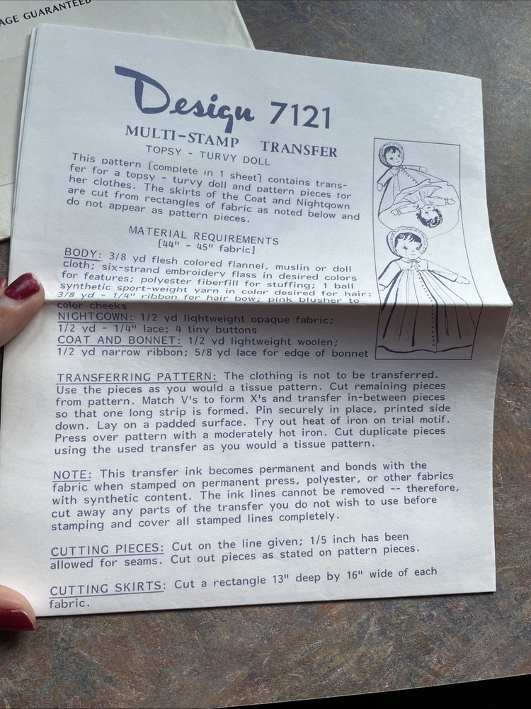 Reader Mail - Design 7121 - Topsy Turvy Doll - **ORIGINAL VINTAGE SEWING PATTERN