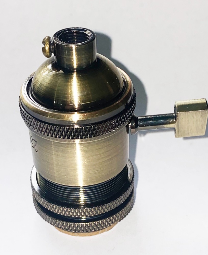 VINTAGE STYLE ANTIQUE BRASS PADDLE SWITCH MED BASE LAMP SOCKET UNO THREAD