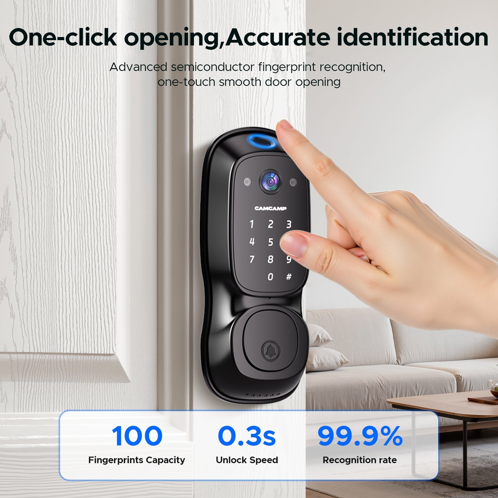 3-in-1 WiFi Video Smart Lock Camera+Doorbell+Fingerprint Keyless Entry Door Lock