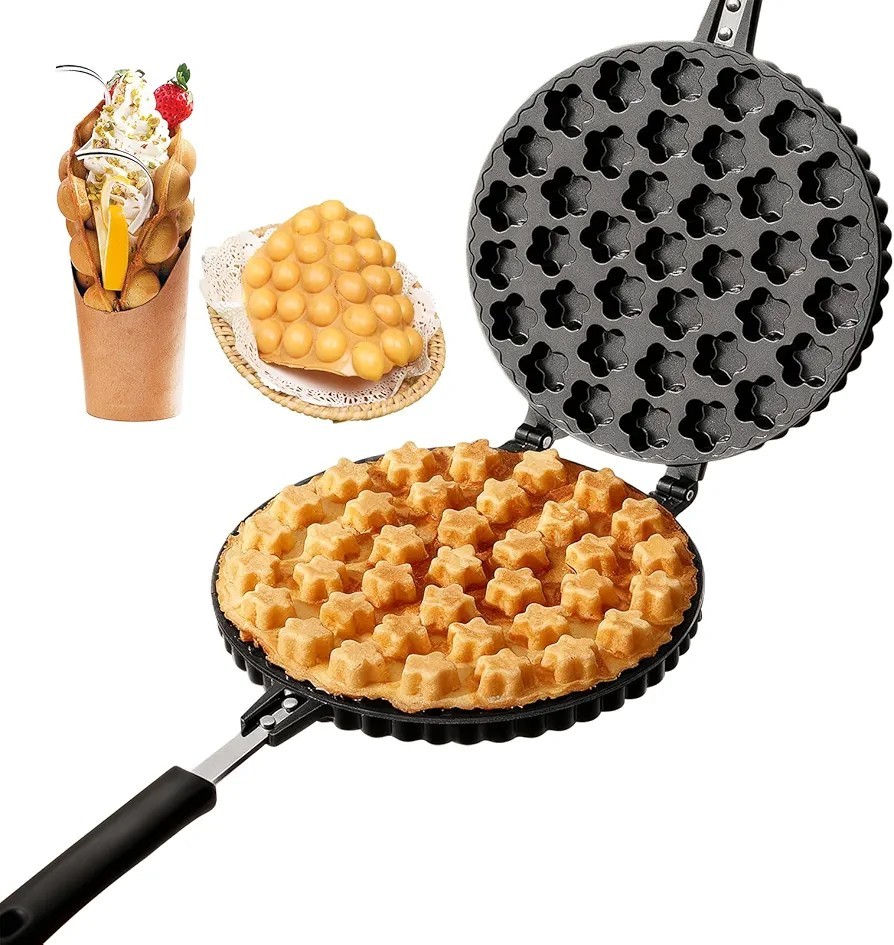 Bubble Waffle Maker, Nonstick Double Side Star Pattern Hong Kong Egg Waffler