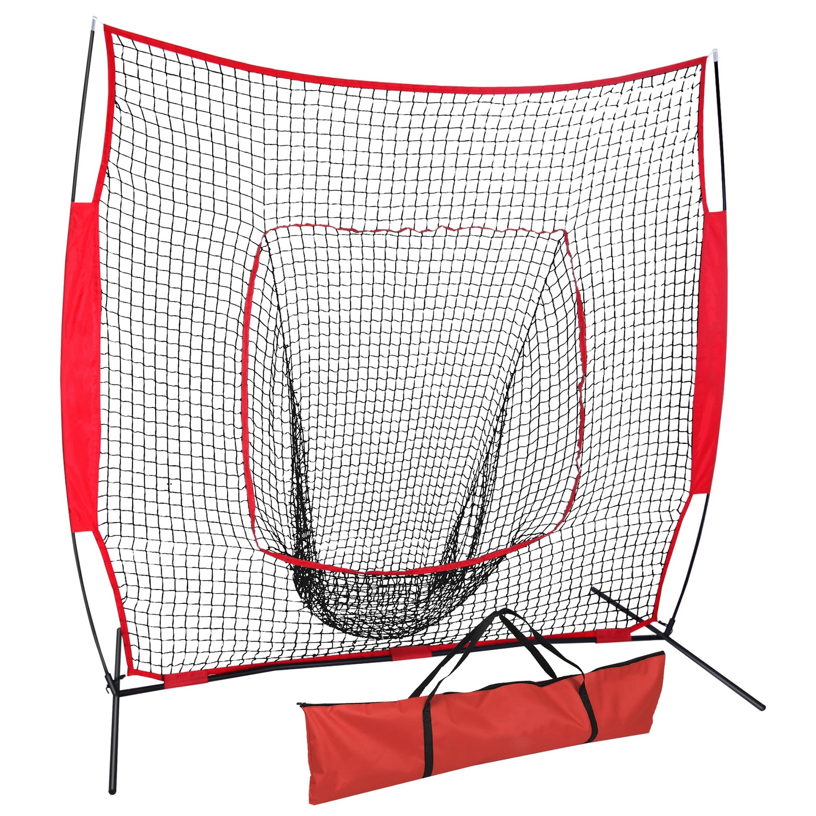 7x7Ft Bow Frame Baseball Softball Teeball Practice Batting Training Net W Bag