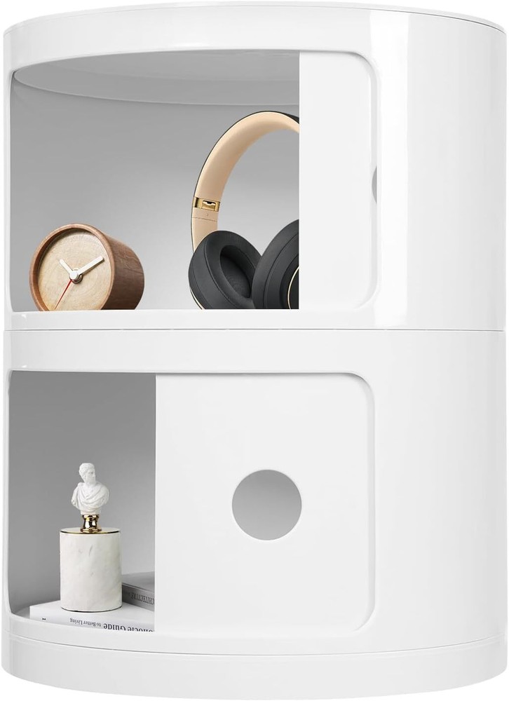 Round Nightstand,Multifunctional End Table Storage Cabinet