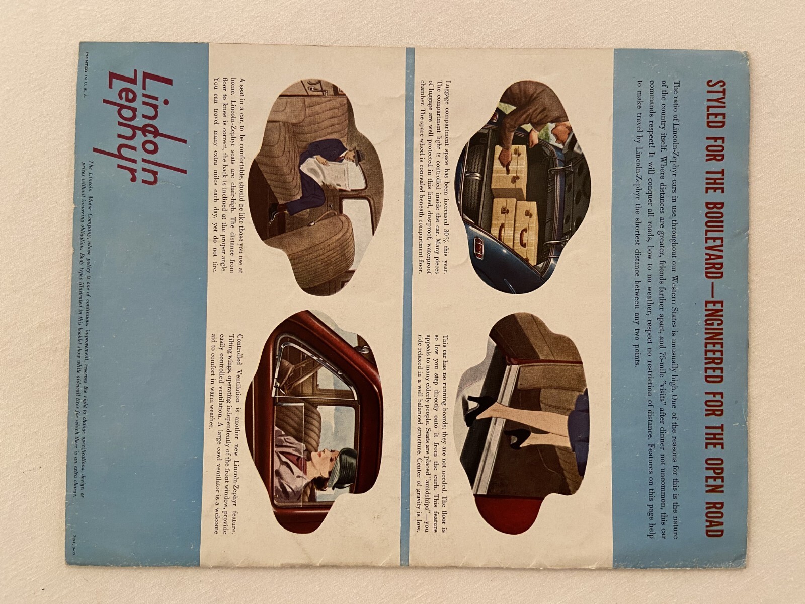 1940 LINCOLN ZEPHYR V-12 SALES BROCHURE ORIGINAL GOOD CONDITION INCL CONTINENTAL
