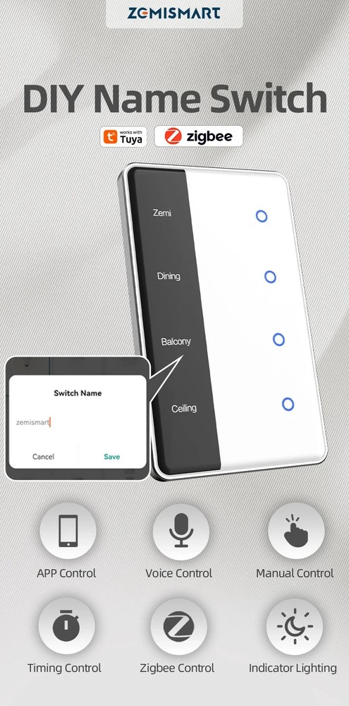 ZigBee Custom DisplayName Smart Touch Light Switch/AU RCM SAA/Apple Alexa Google