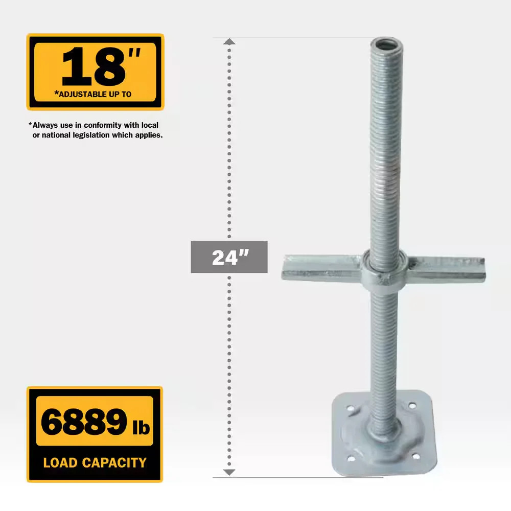 24 in Galvanized Adjustable Scaffold Leveling Jacks w/ Base Plate Wing Nut
