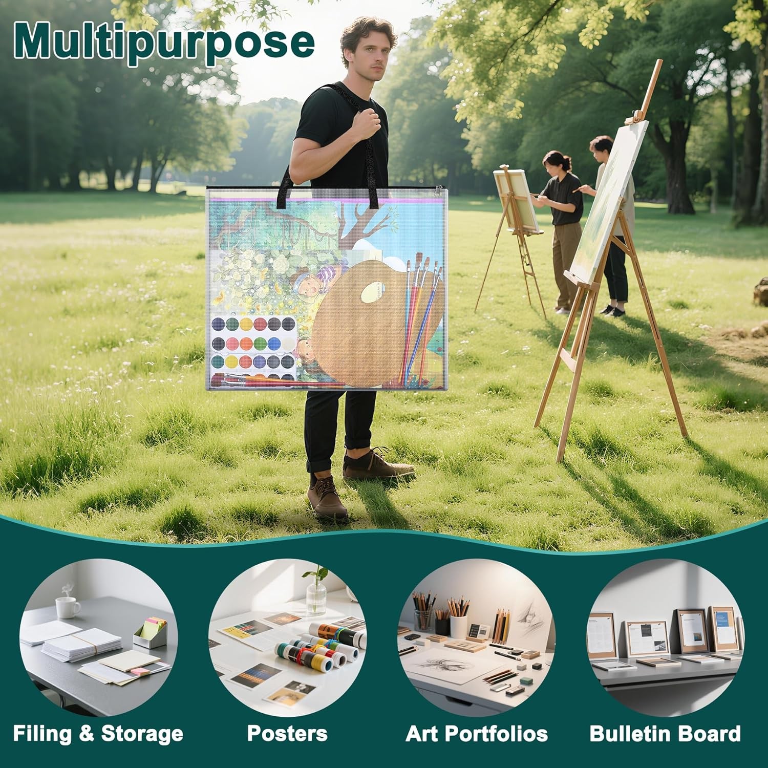 20x26 inch Art Portfolio Bags, Artwork Storage Case with Handle and Zipper, Mesh