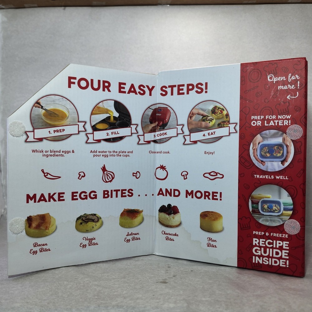 DASH Egg Bite Maker Fast Heating w/ 4 Silicone Molds & Recipe Guide NEW! Red