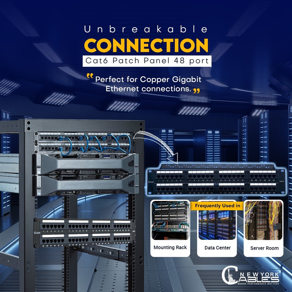 48 Port Patch Panel Cat6 2U Rack & Wall Mount Ethernet UTP Keystone Patch Panel