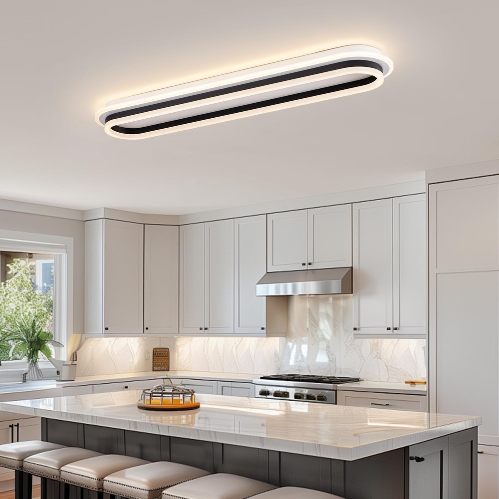 Modern Linear Ceiling Light, 31.5Inch Dimmable LED Flush Mount Ceiling Lamp w...