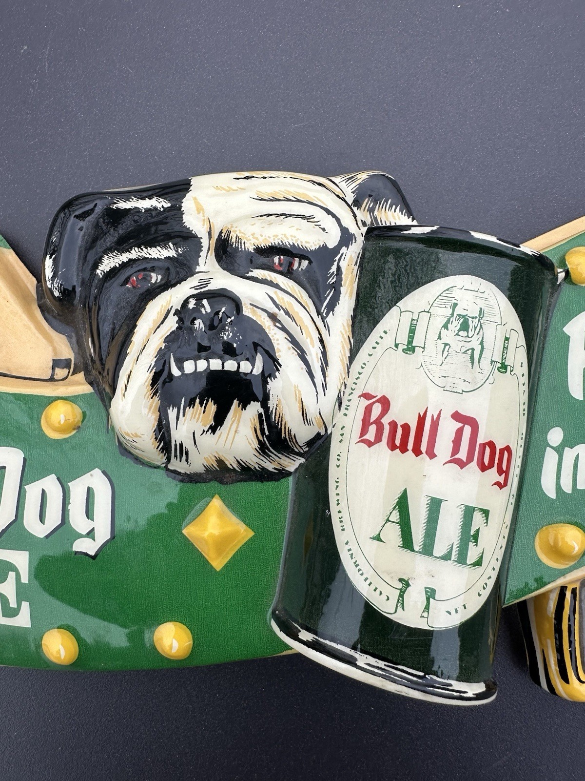 50’S CALIFORNIA BRG CO SAN FRANCISCO BULL DOG ALE PLASTIC BEER SIGN W/ BEER CAN