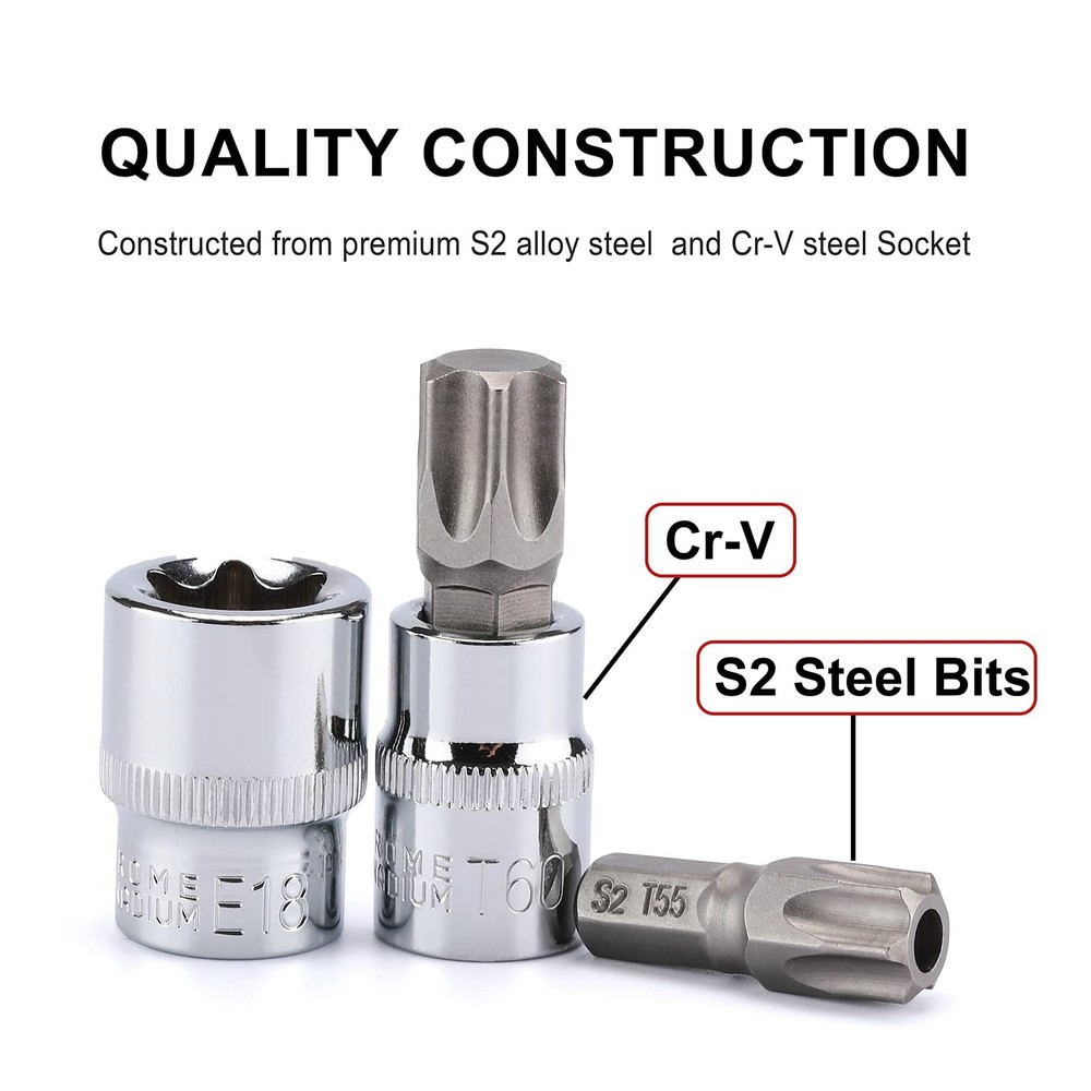 34 Pieces 3/8-Inch Drive Torx Bit Socket and E-Torx (Star) Socket Set, CR-V &...