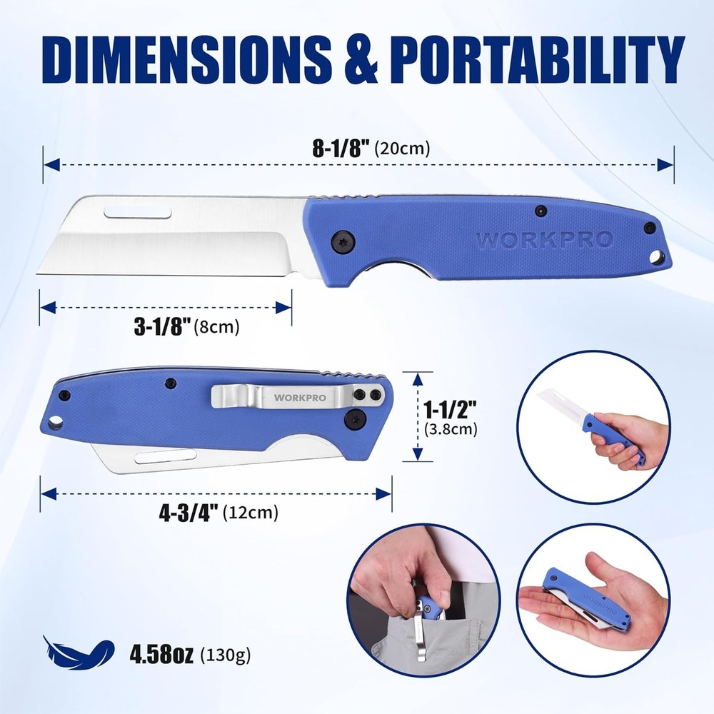 WORKPRO Electrician & Folding Pocket Knife with Stainless Plain Edge G10 Handle