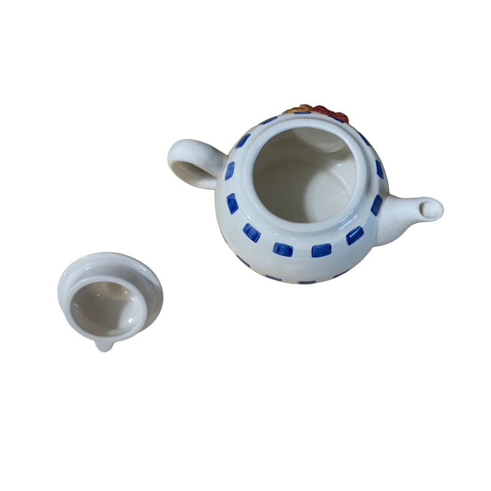 New Mini Teapot Fruit Ceramic 16 oz Blue White