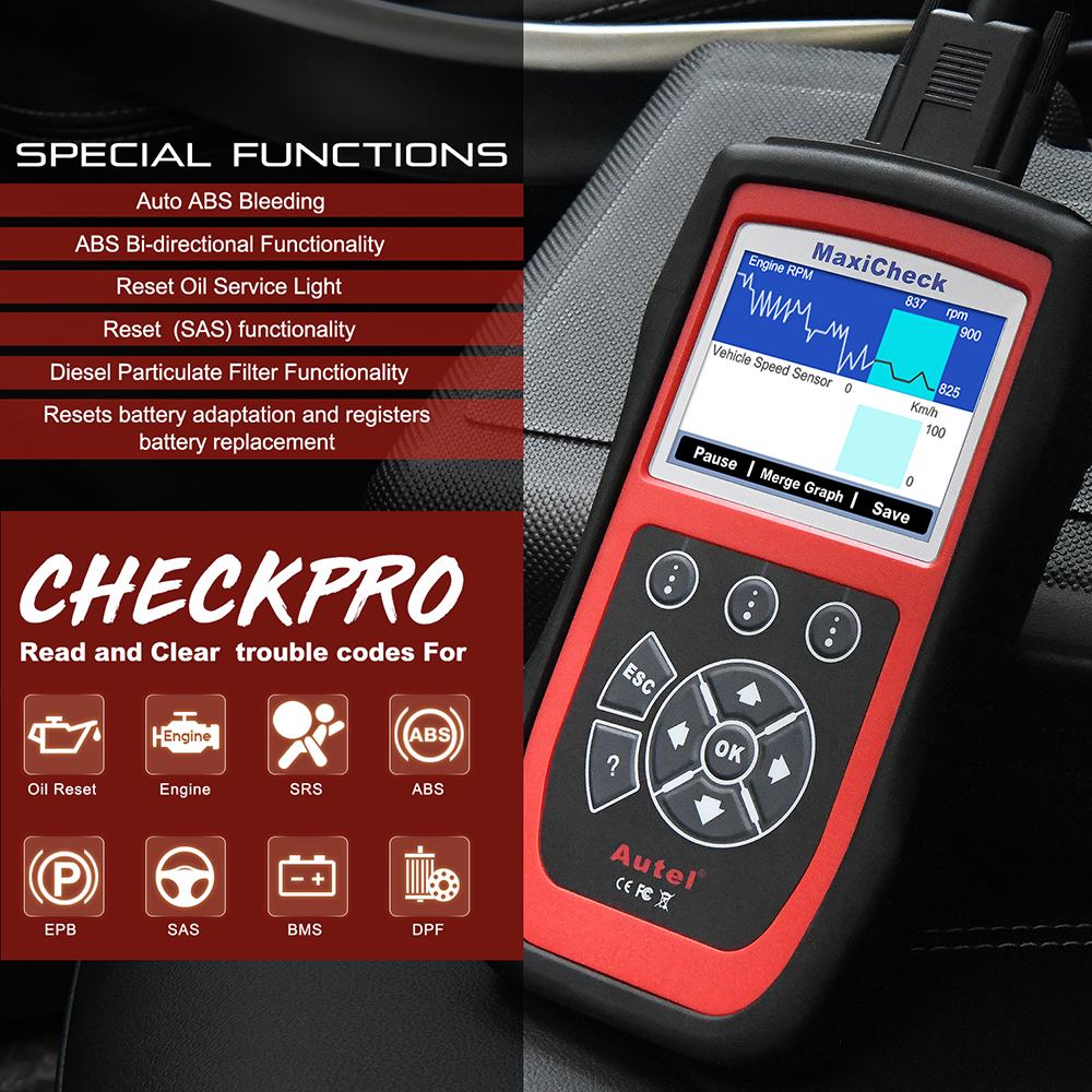 Autel MaxiCheck Pro OBD2 Diagnostic Tool Code Reader Scanner ABS Bleeding DPF
