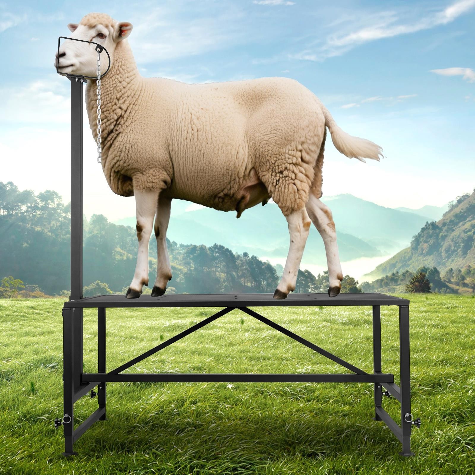 47"x23" Livestock Trimming Stand, Heavy Duty Farm Goat Milking Stand with Ramp
