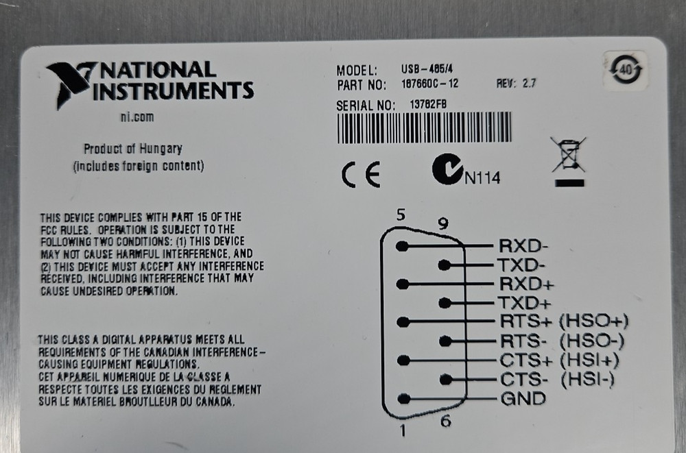 National Instruments NI USB-485/4 Serial Interface Device 187660C-12 Controller