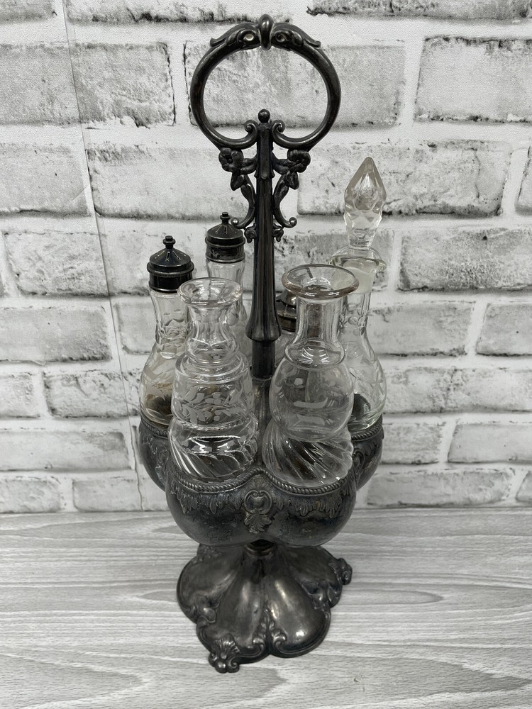 Silverplate Reed & Barton Cruet Set #1659 7 Piece On Stand