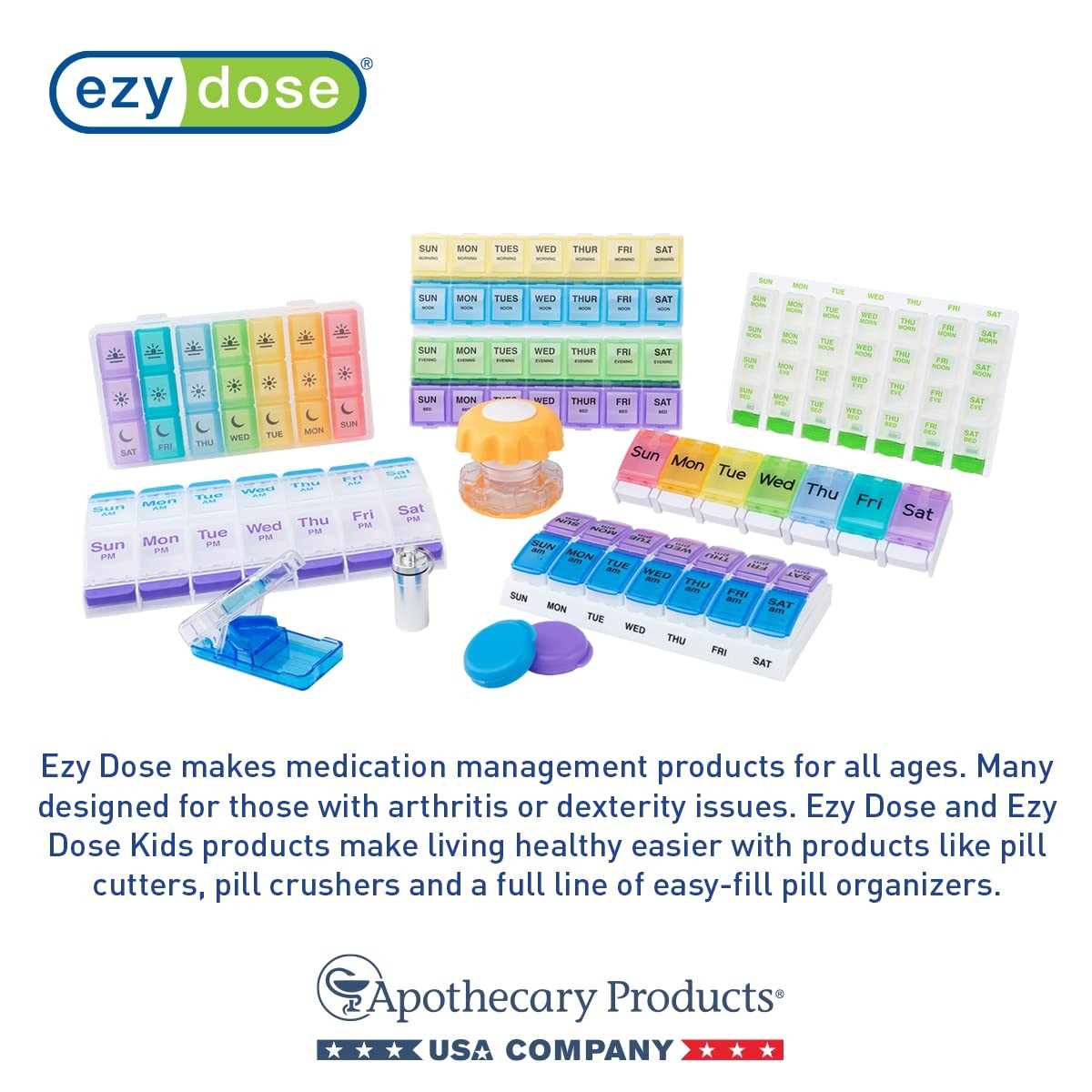 EZY DOSE Push Button (7-Day) Pill Case, Medicine Planner, Vitamin Organizer, 2 T