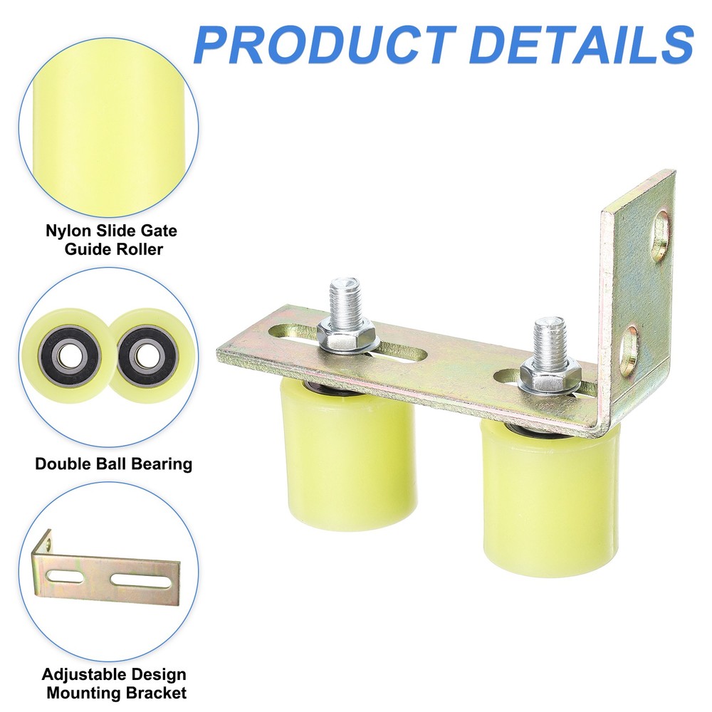 4Pcs Slide Gate Guide Roller 2" Nylon Gate Support Rollers with Bracket, Yellow