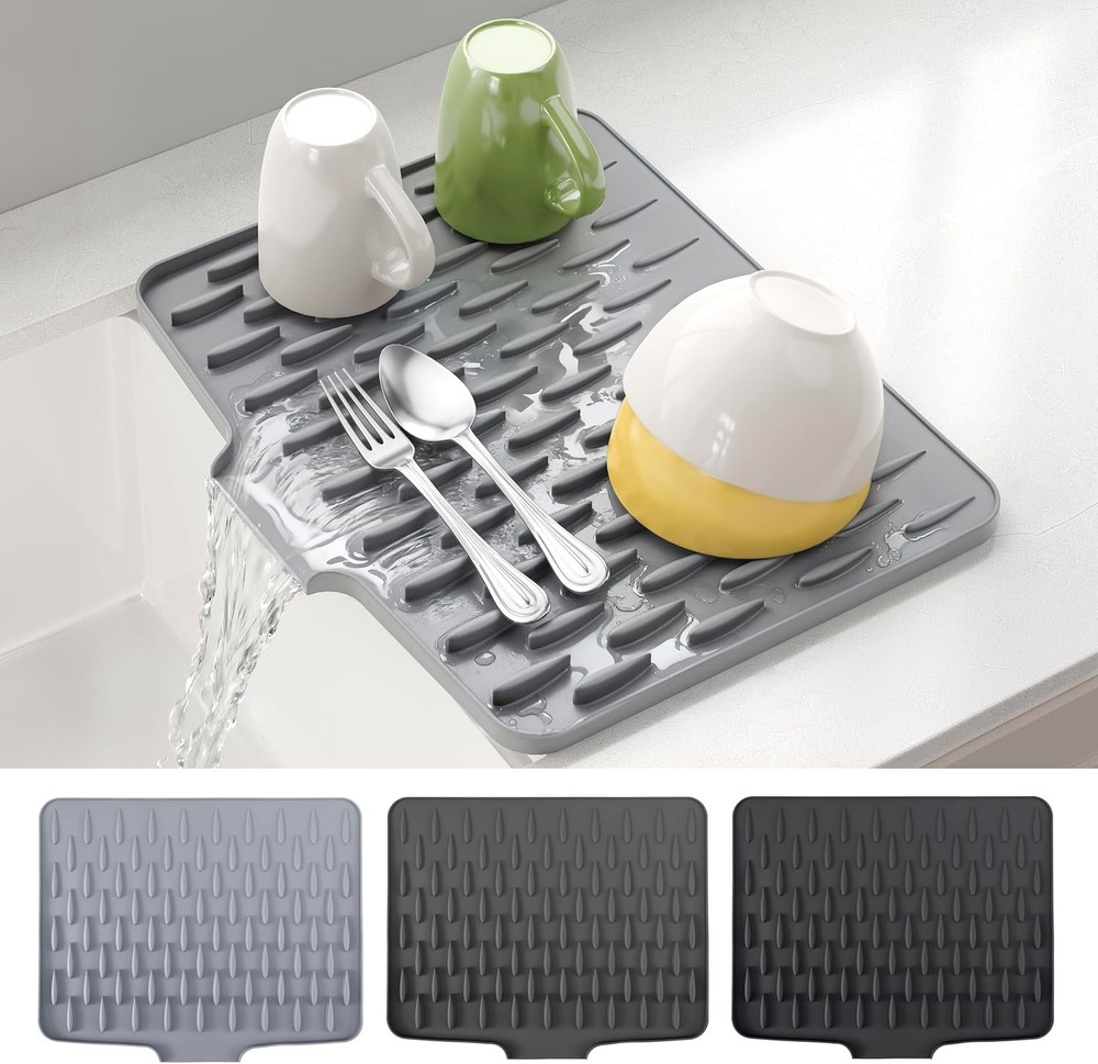 Silicone Dish Drying Mat for Kitchen Counter, Fast Draina