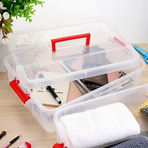 2 Layer Stack & Carry Box, Plastic Multipurpose Portable Storage Container Red