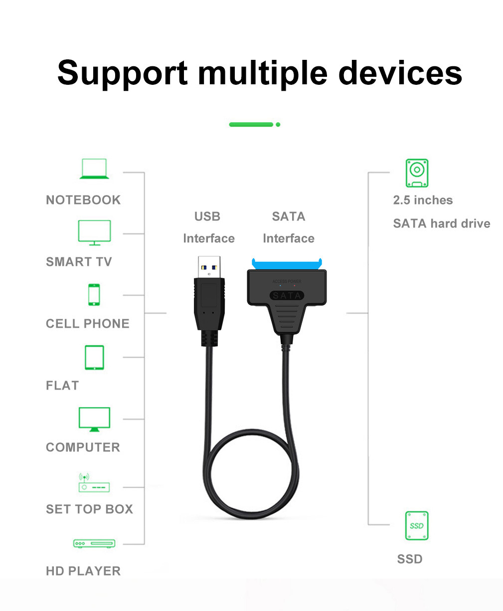 USB 3.0 to 2.5" SATA III Hard Drive Adapter Cable/UASP -SATA to USB3.0 Converter