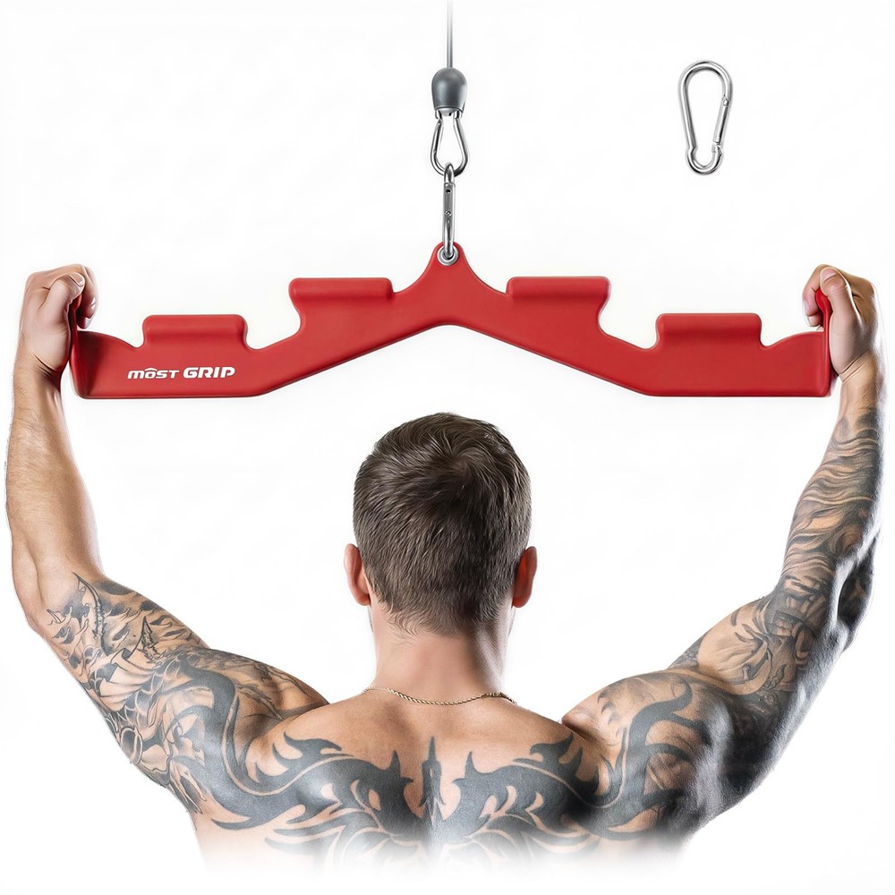 MOST GRIP LAT Pull Down Bar with 6 Ergonomic Handles, Neutral Grip Red