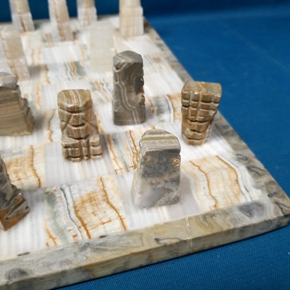 Handcrafted Marble Chess Set Complete Earth Tones 13.5" Board