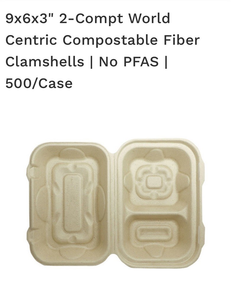To-go Boxes, 9” x 6” x 3” Compostable, World Centric, Case 500 Ct