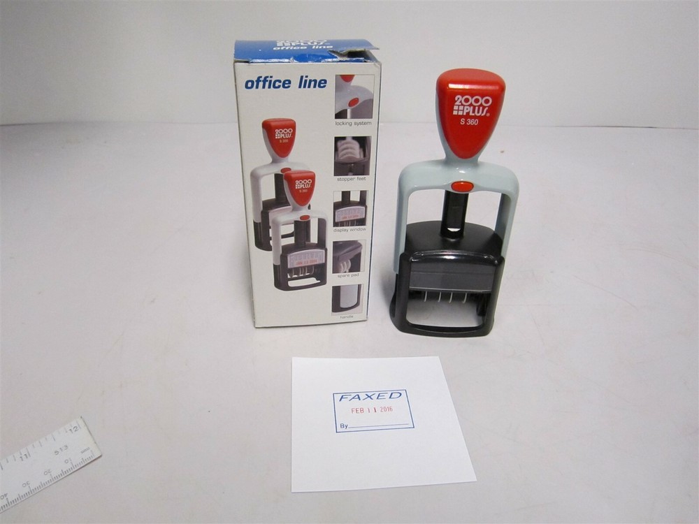 2000PLUS 038863 RED/BLUE FAXED Self-Inking Message Date Stamp Front Size 14