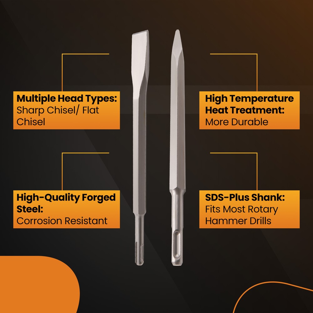 17x Rotary Hammer Bits Drill Bit & Chisel Set for SDS Plus Drills