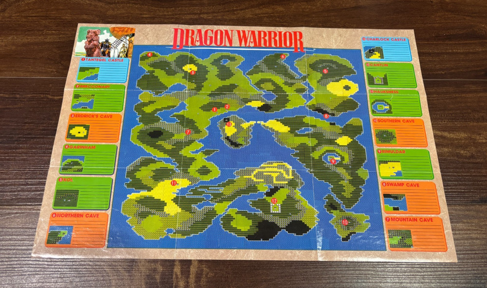 Dragon Warrior Map Poster Monster Chart Insert Nintendo NES Manual Only