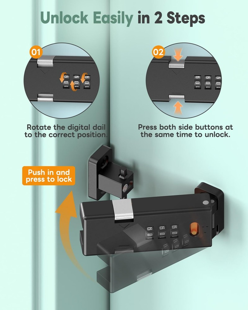 90 Degree Barn Door Combination Lock 3 Digit Password Keyless Gate Latch PC