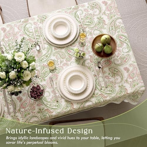 Floral Tablecloth Rectangular, Farmhouse 102" x 55" (Rectangular) Green Paisley