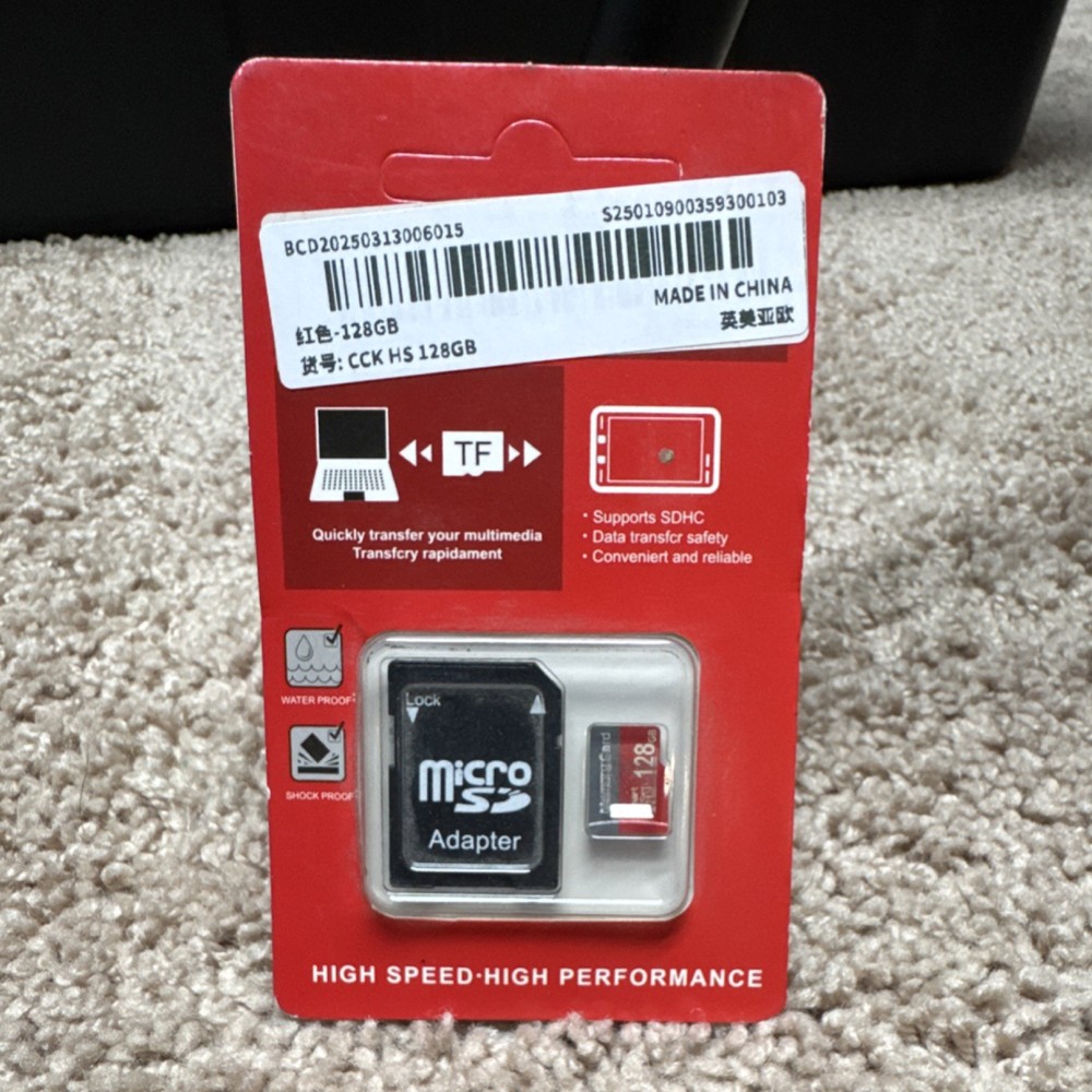 128GB MicroSD Memory Card with SD Adapter, Waterproof, Shock Proof