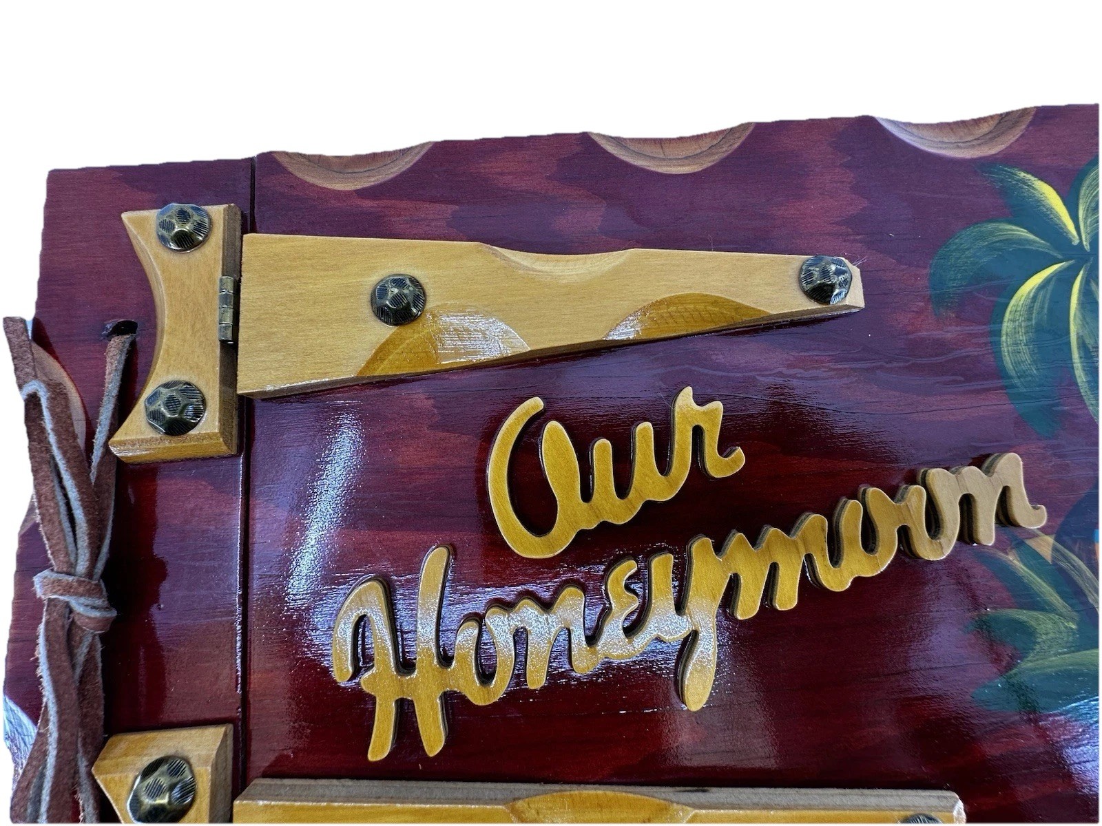 Vintage Our Honeymoon Photo Album Wood Flamingo Palm Tree Daytona Beach FL