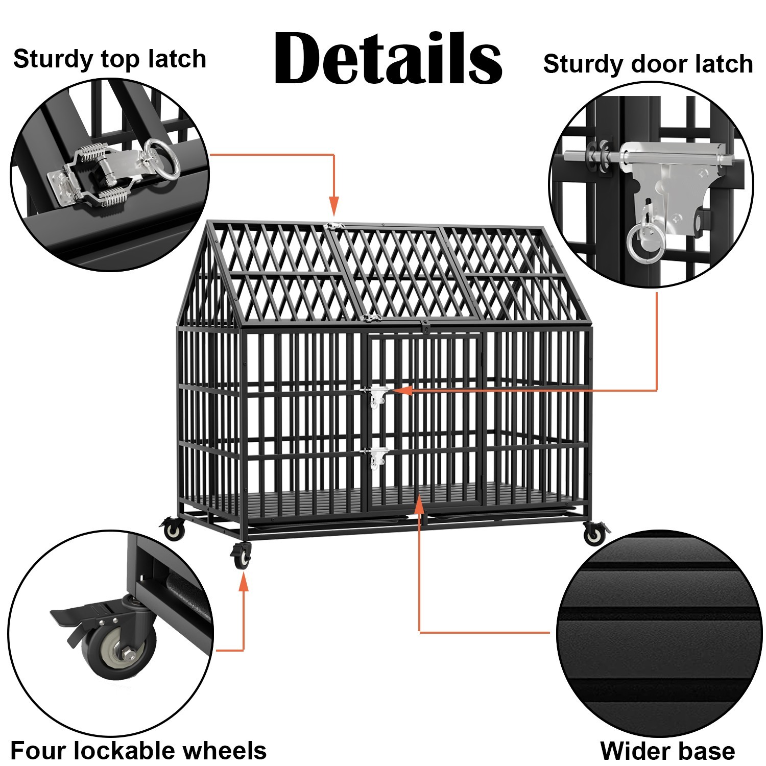 54'' Indestructible Heavy Duty Dog Crate Cage Kennel with 2 Bowls for Large Dogs