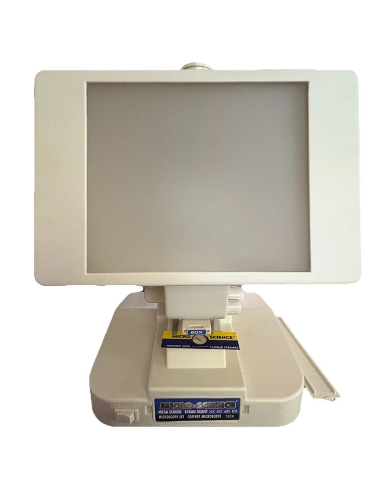 Vintage MICRO-SCIENCE MEGA SCREEN MICROSCOPE 62 PCS 1998-Used/Powers On
