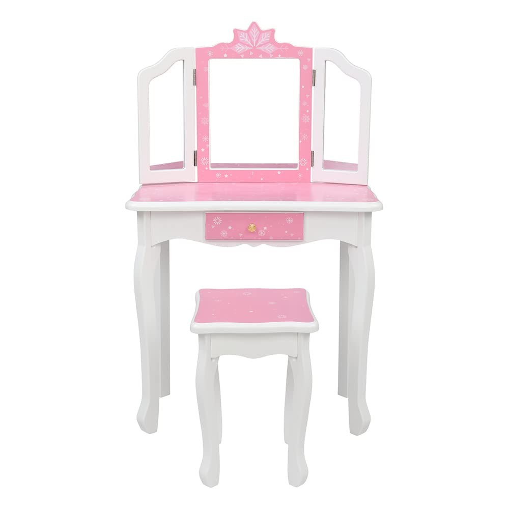 Vanity Table and Chair Set, Vanity Set with Mirror and Stool, Makeup Dressing...