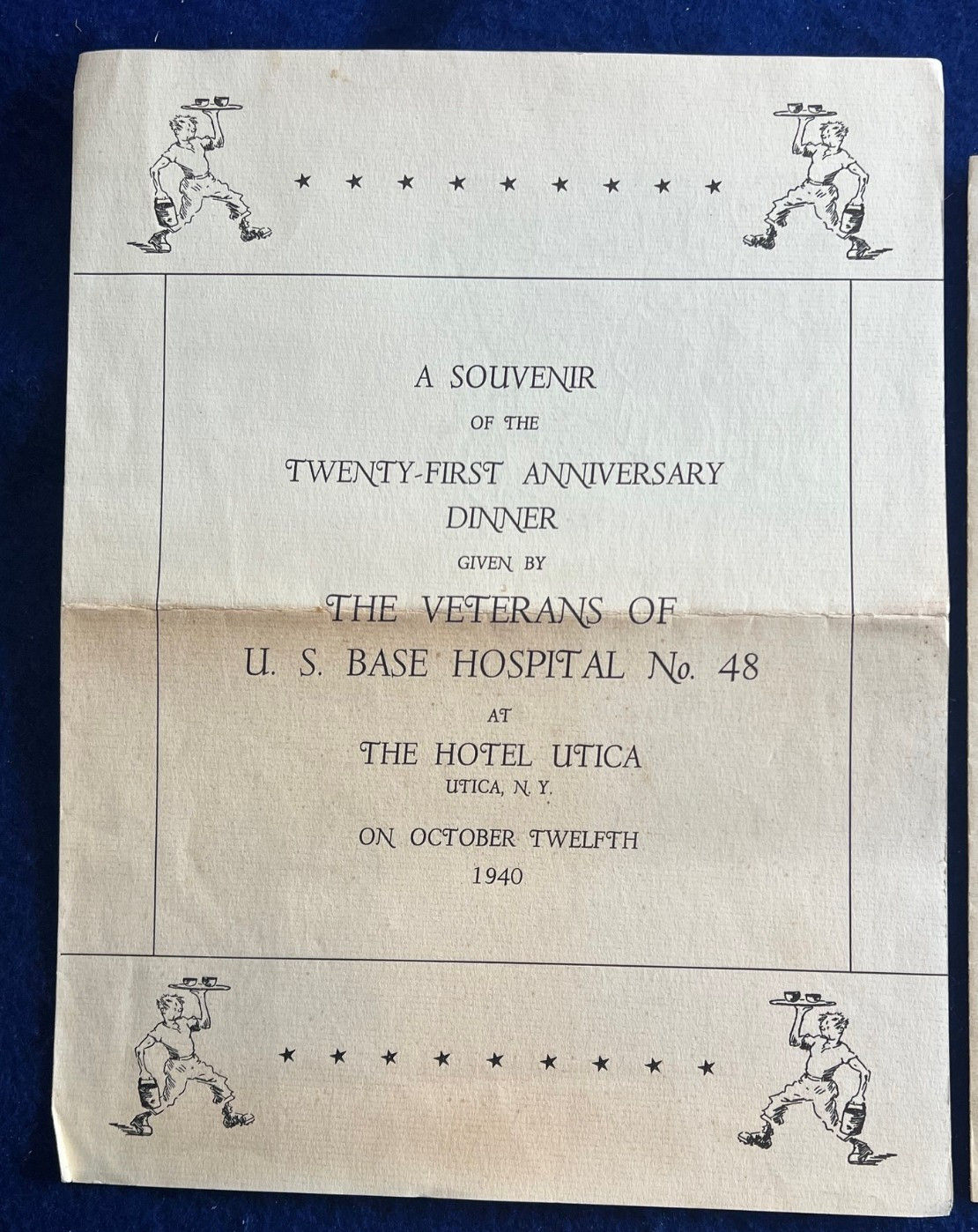 WWI AEF Base Hospital No. 48 France Veteran Reunion Menu Souvenir Cartoon WWII