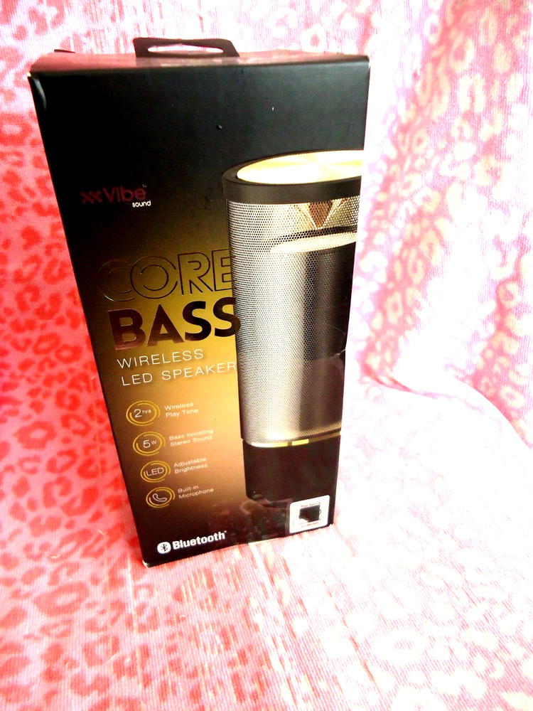 VIBE CORE BASS LED WIRELESS 5W RECHARGEABLE SPEAKER W BLUETOOTH & MIC EUC