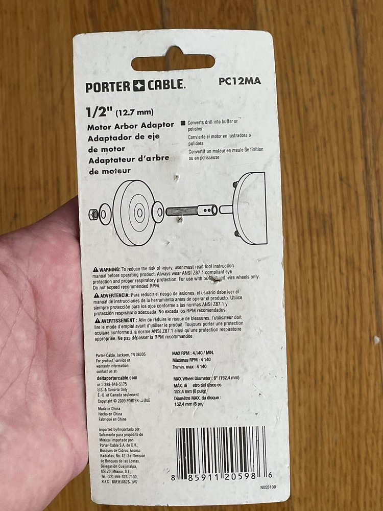 Porter Cable PC12MA Motor Arbor Adpt 1/2" Convert Motor into Buffer/Polisher