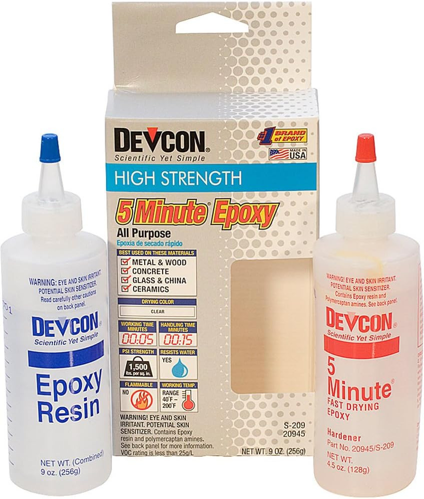 Devcon Epoxy, 5 Minute Epoxy, 4-1/2 Ounce Bottles, 2 Bottles | GLU-720.90