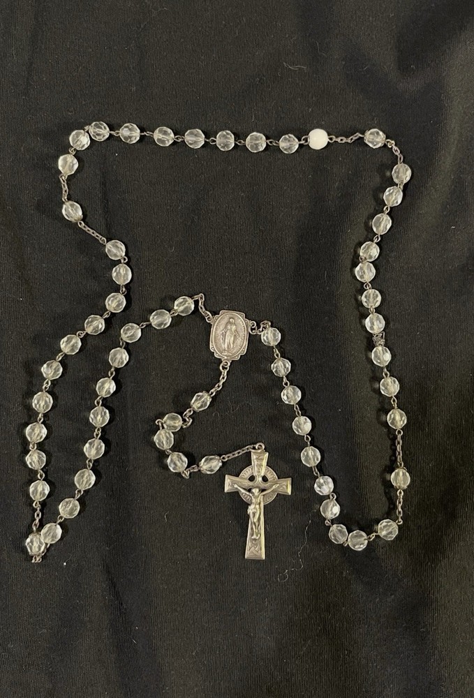 1870’-1920’s  Catholic Rosary Sterling Silver Crucifix With Beads