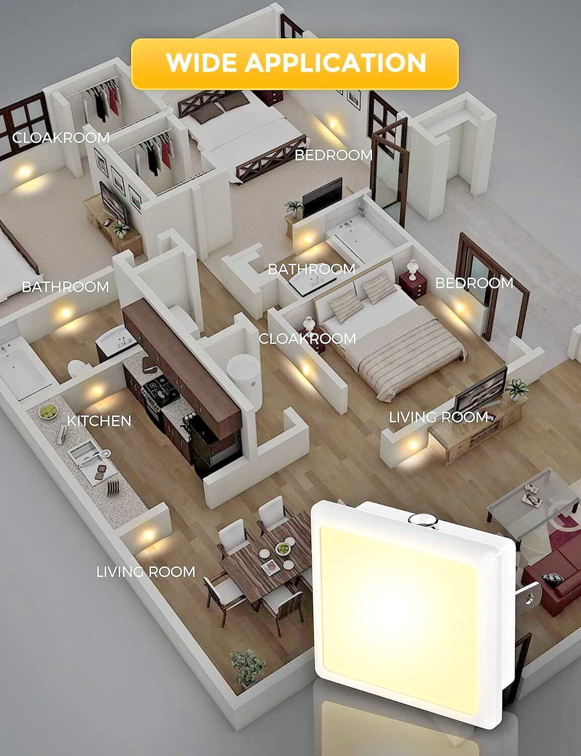 2 X Plug in LED Night Light 3000K Soft White .3W Bright Auto Dusk to Dawn Sensor