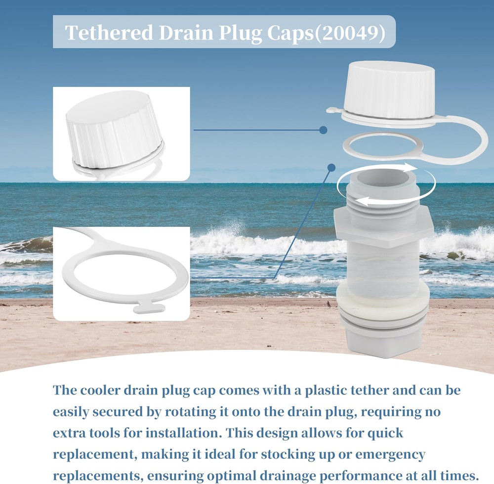 Threaded Drain Plug Caps with Plastic Tether for Cooler，Compatible with Igloo...