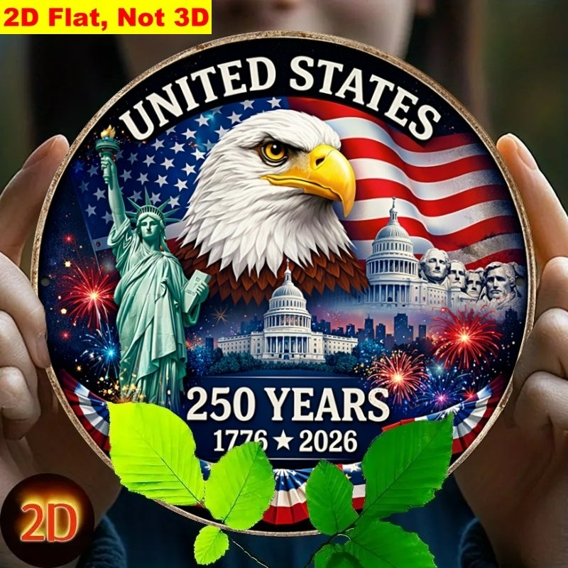 American Bicentennial Plus 50 Metal Sign Patriotic Eagle & Landmarks Wall Art
