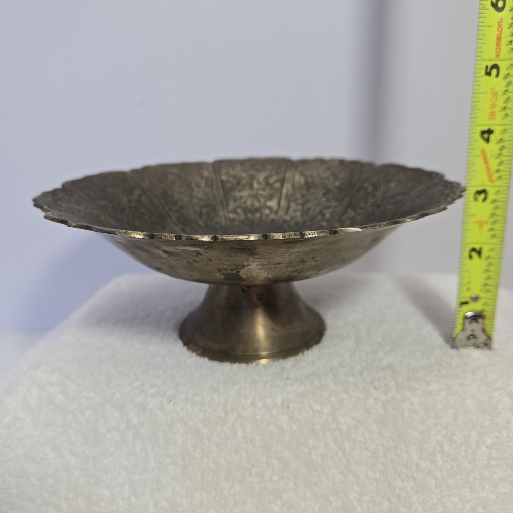 Ornate Solid Floral Footed Dish Bowl 8” Offering Plate Candy Dish Made In India