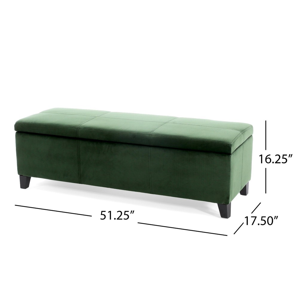 Upholstered Storage Forest Green Ottoman Bench