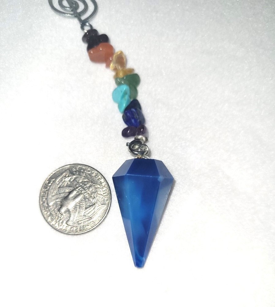 Pendulum-Chakra Reiki Power Blue Onyx with Pendulum Chart, Activator